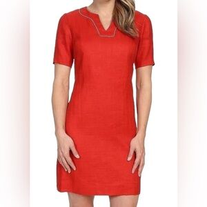 Pendleton Red/Orange Lora Shift Dress With V Neck-line Size 14